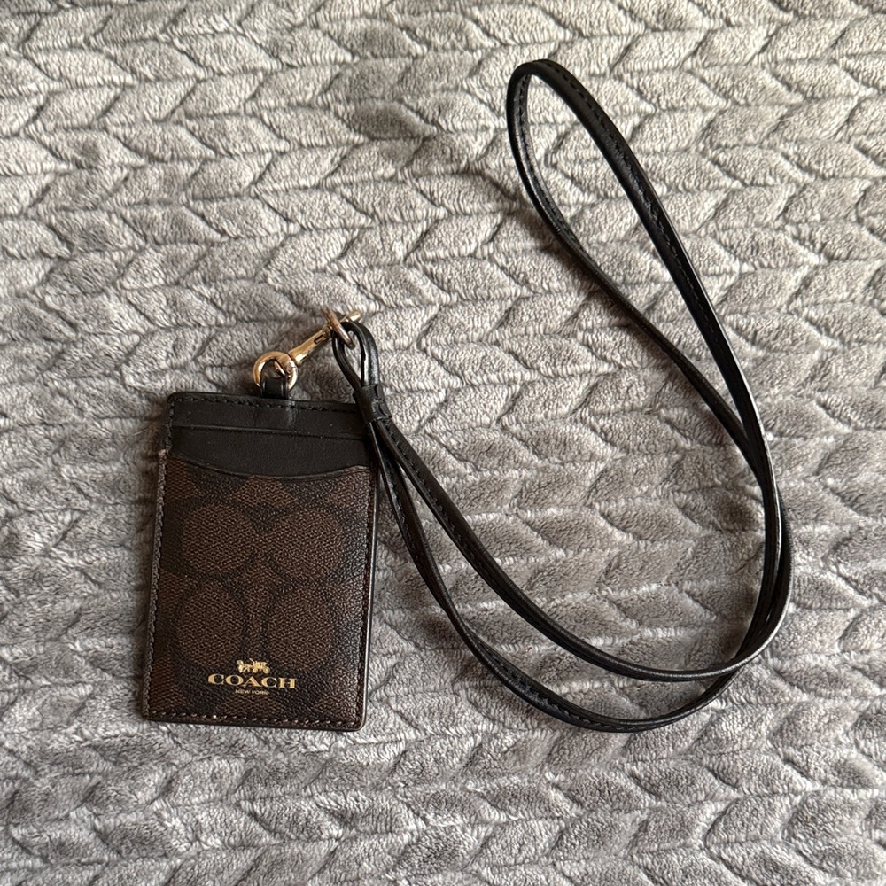 Coach Brown/Black Signature Lanyard ID Card Holder